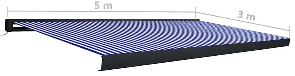 Toldo motorizado com caixa 500x300 cm azul e branco
