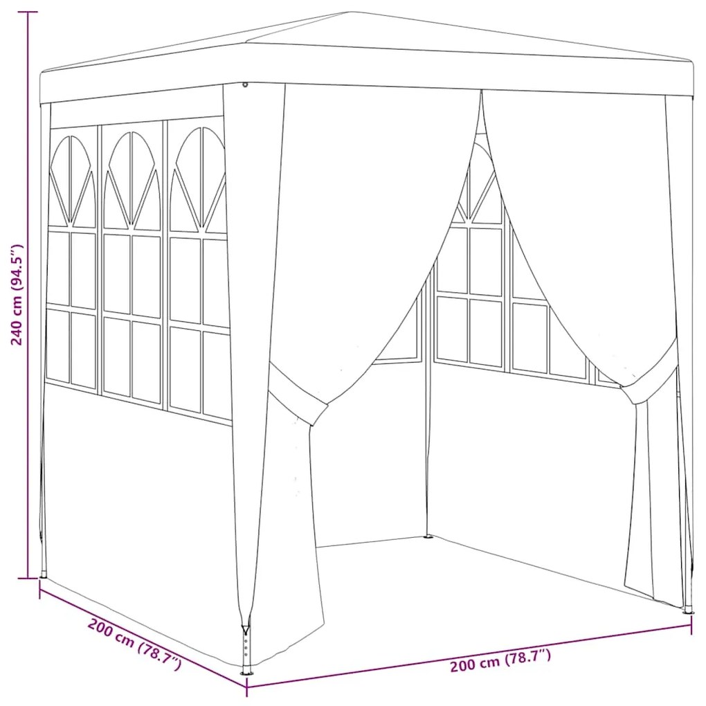 Tenda festas com paredes laterais 2x2m 90g/m² branco