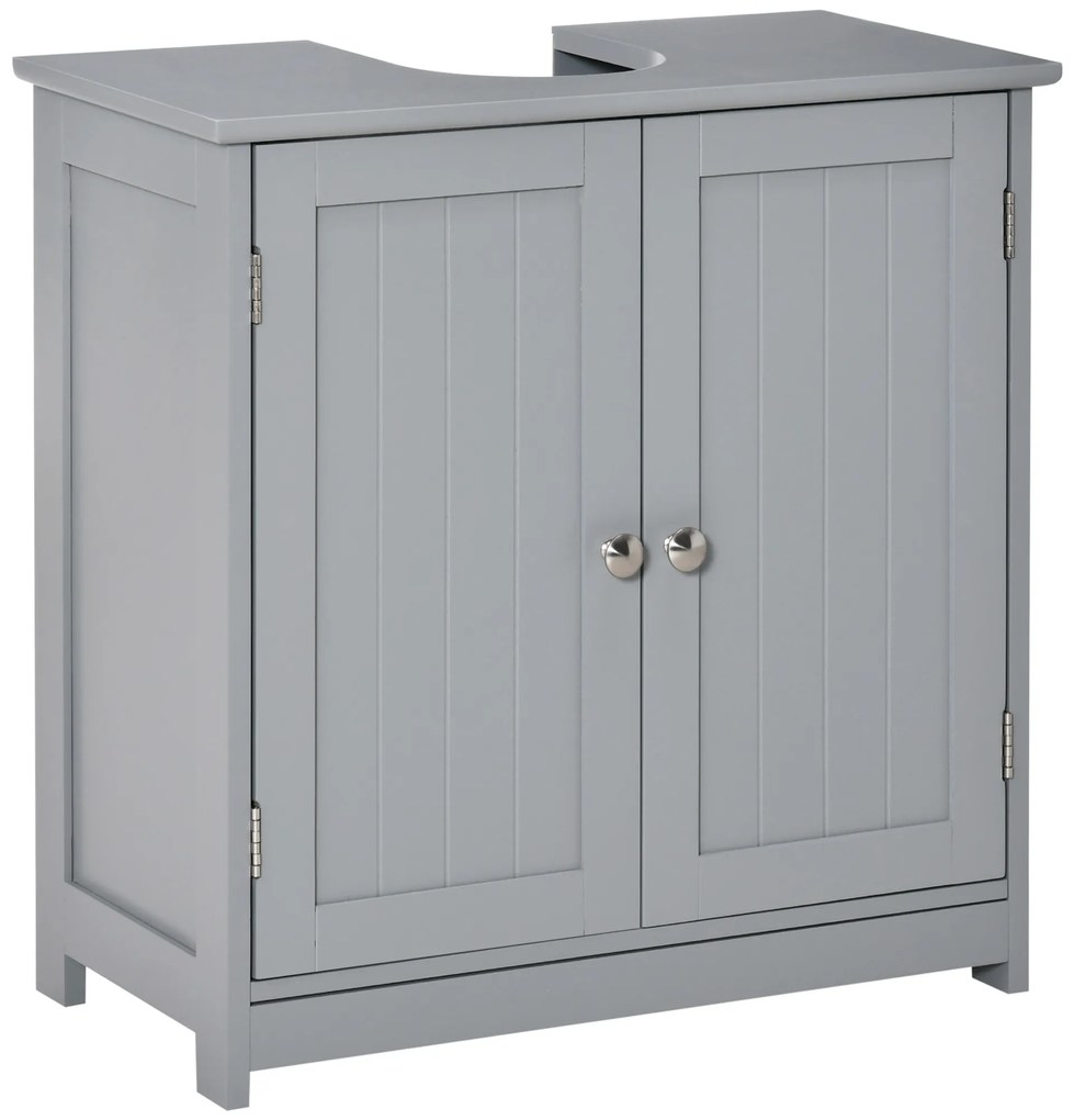 Kleankin Móvel de Banheiro Sob Pia Móvel Sob Pia Armário 2 Portas com Prateleira 60x30x60 cm em Madeira Cinza | Aosom Portugal