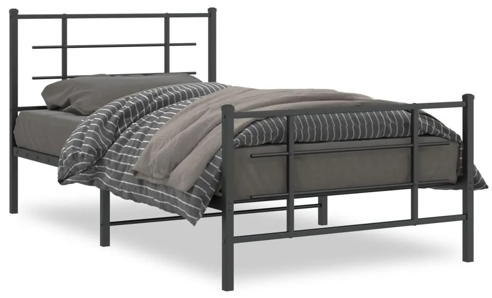 vidaXL Estrutura de cama com cabeceira e pés 100x190 cm metal preto