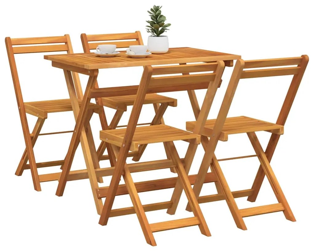 Conjunto Bistro Dobrável de 5 Peças Madeira Maciça Acácia