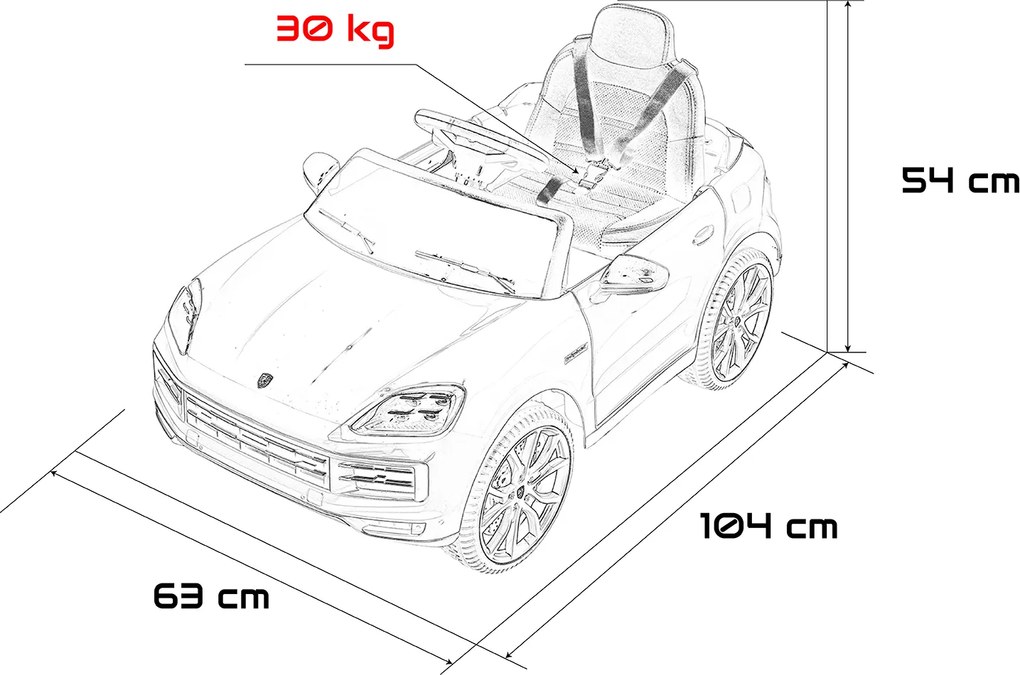 Carro elétrico para Crianças 2 a 5 anos 12V Porsche Cayenne, Rodas de espuma EVA, Controlo Remoto, assento Couro ecológico preto Vermelho