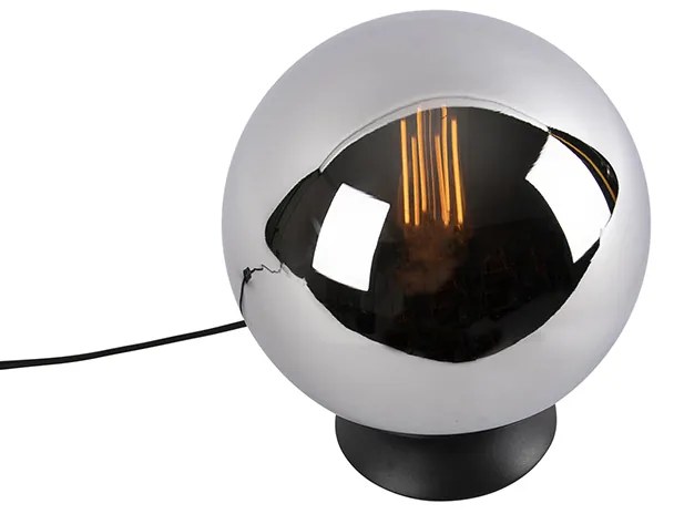 Candeeiro de mesa Art Deco preto com vidro fumê - Pallon Art Deco