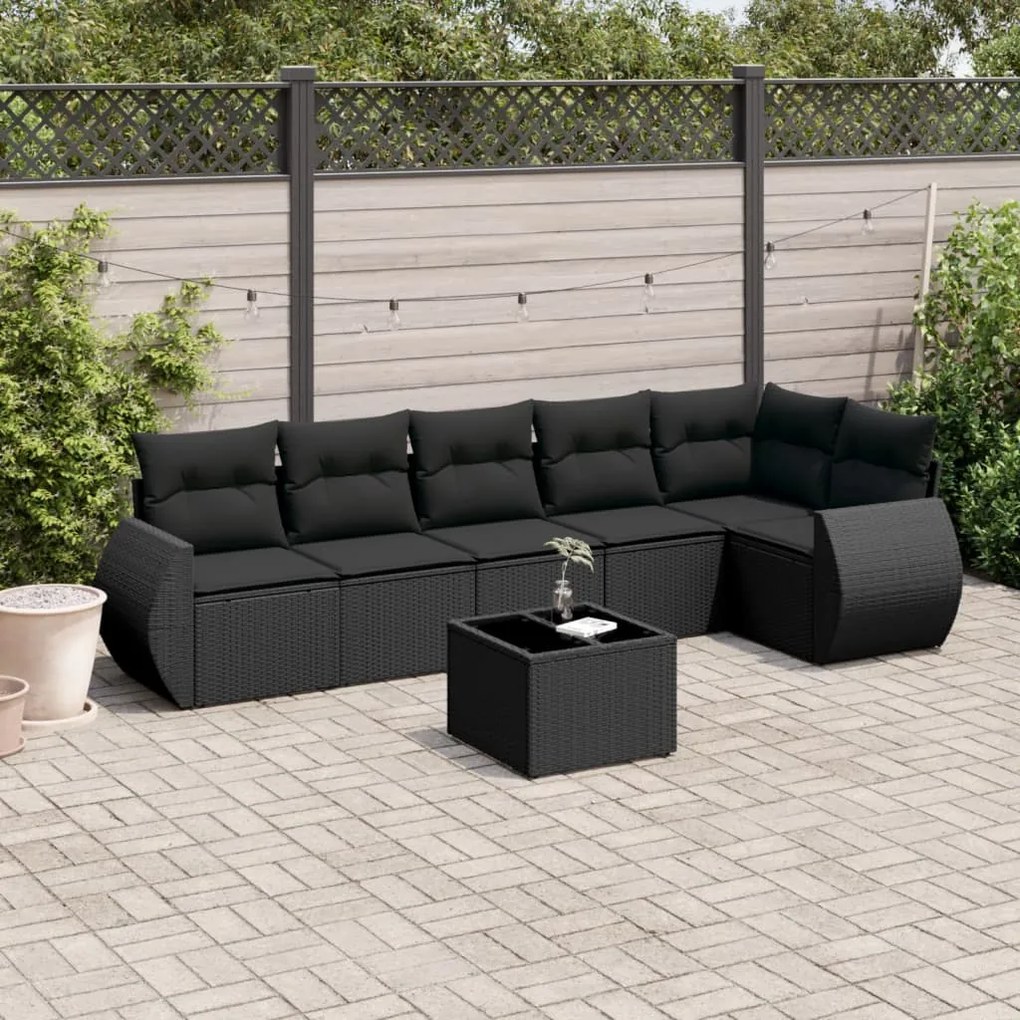 vidaXL 7 pcs conjunto de sofás p/ jardim c/ almofadões vime PE preto
