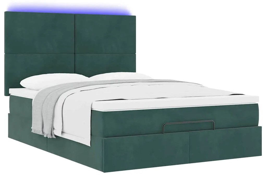 Estrutura cama otomana colchões 140x200 cm veludo verde escuro