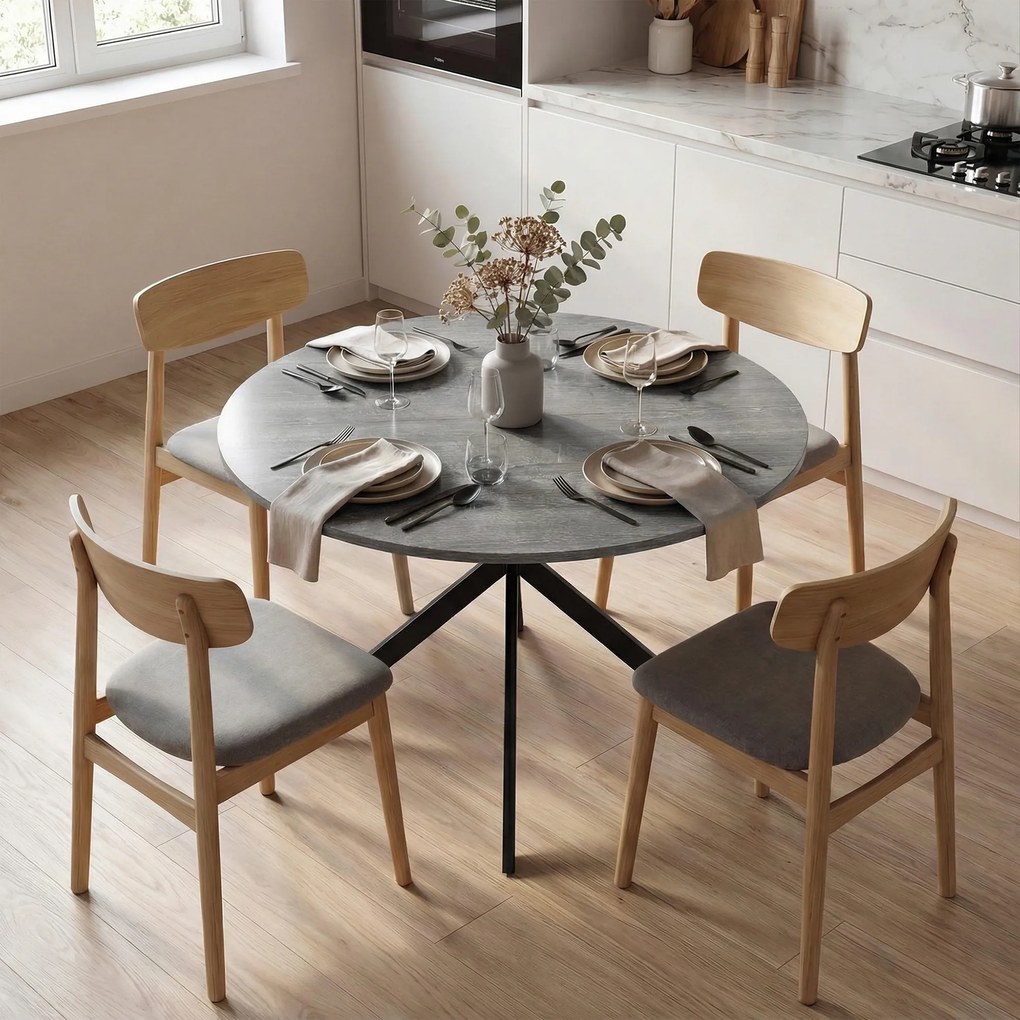 Mesa de Jantar Redonda, 100 x 100 x 75 cm (CADEIRAS NÃO INCLUIDAS), Para 4 Pessoas, Cinzento