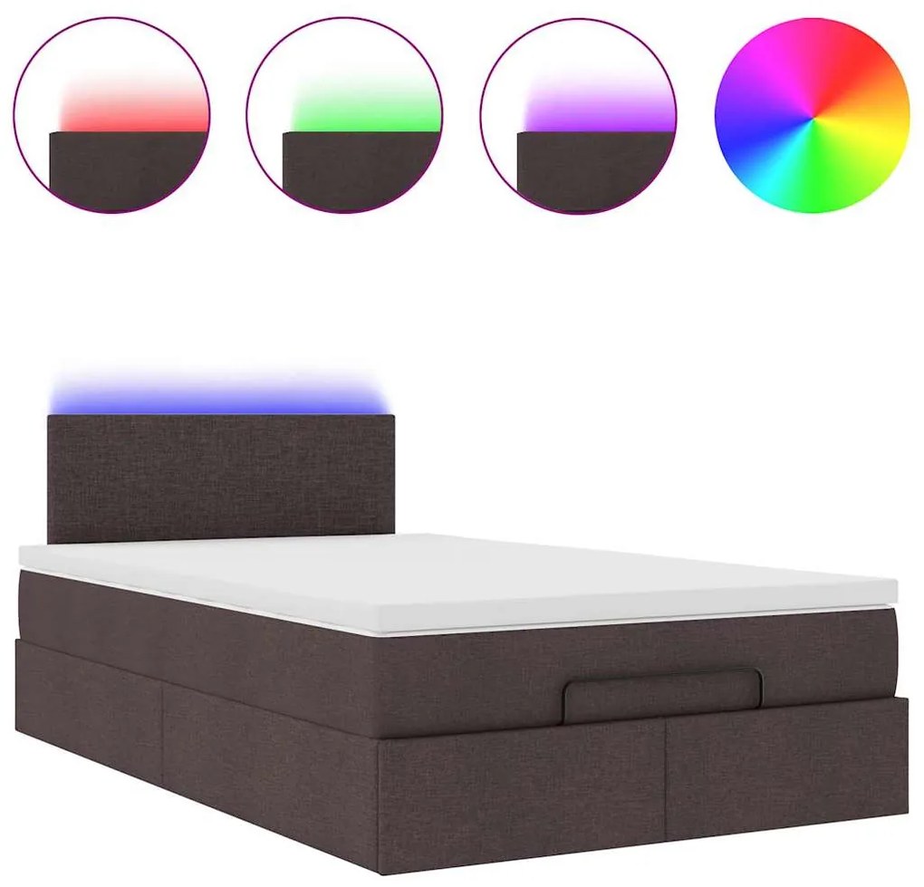 Cama otomana com colchão 120x200 cm tecido castanho escuro