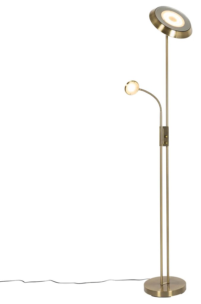 Candeeiro de pé bronze com LED e dimmer com luz de leitura - Fez Retro
