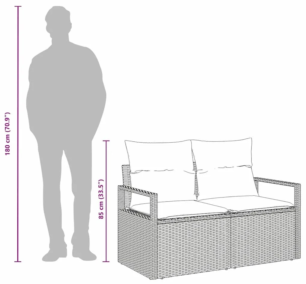 Sofá de Jardim 2 Lugares com Almofadas Cinzento em Rattan
