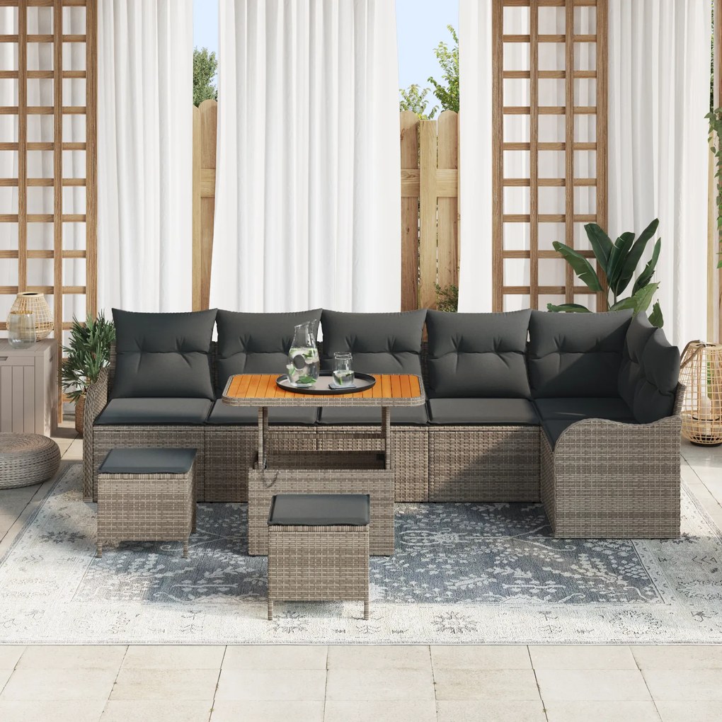 Conjunto Sofá Jardim vidaXL com Almofadas Cinza em Rattan Poliéster Ac