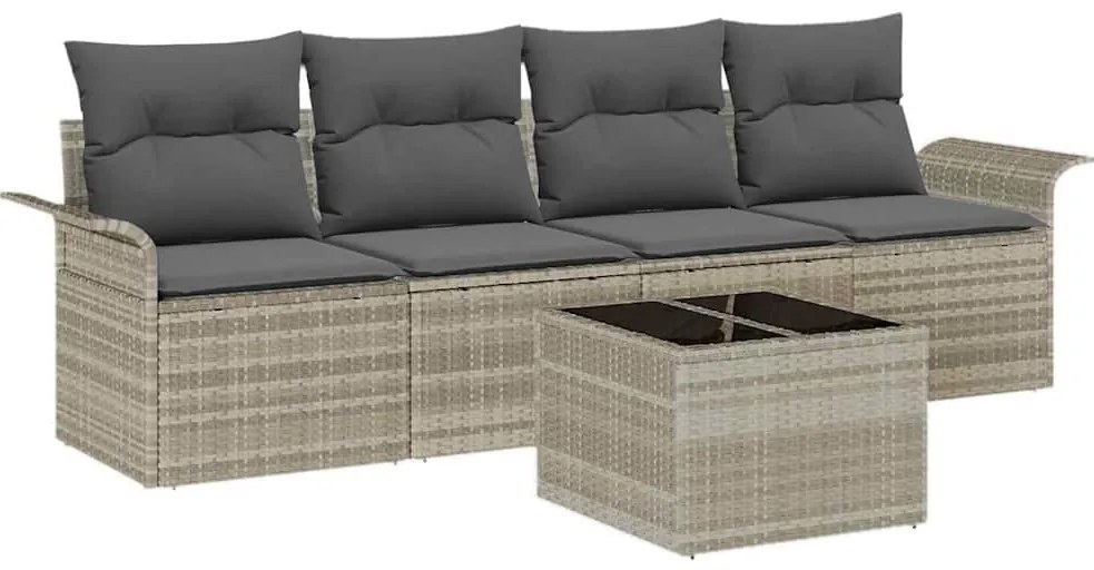 Conjunto de Sofá de Jardim de 5 Peças com Almofadas Cinza Claro em Rat