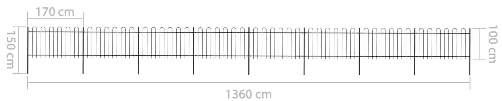 Cerca de jardim com topo em aros 13,6x1 m aço preto
