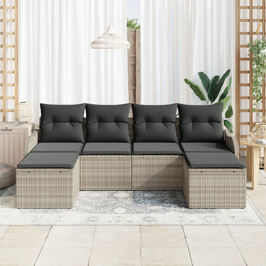Conjunto de Sofá de Jardim vidaXL com Almofadas Cinza Claro Vime Poly,