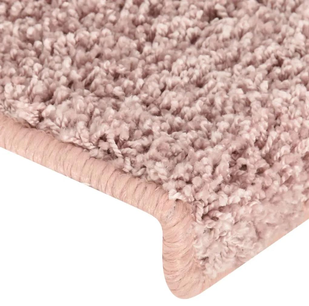 Tapete/carpete p/ degraus 15 pcs 65x21x4cm branco e cor-de-rosa