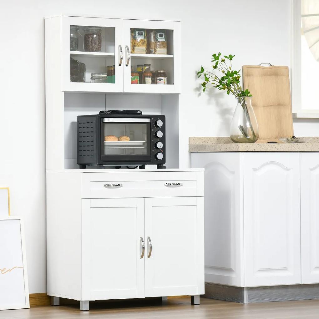 HOMCOM Armário de cozinha com prateleiras internas ajustáveis ​​e gaveta 80x48x170 cm Branco