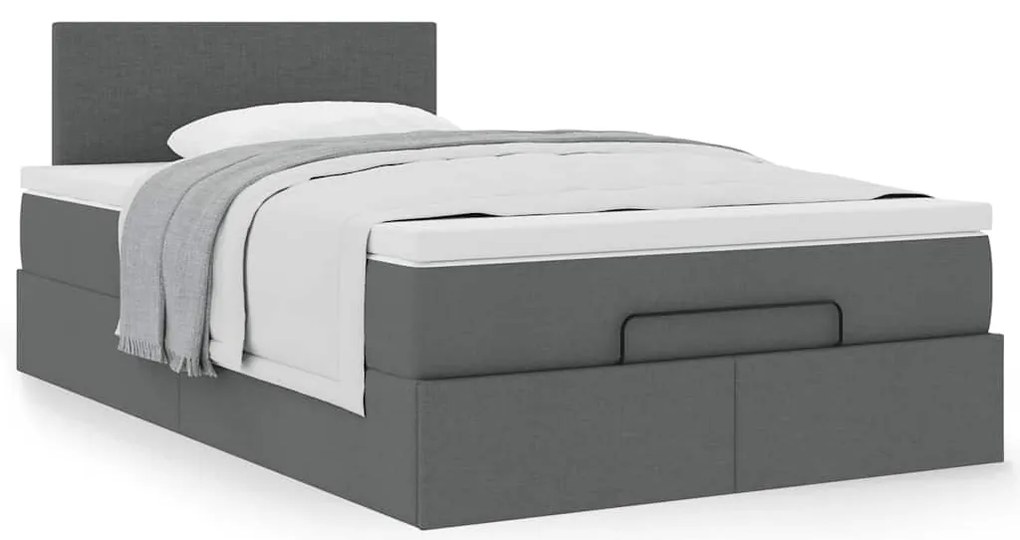 Cama otomana com colchão 120x200 cm tecido cinzento escuro