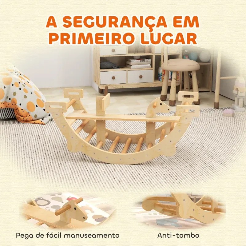 Arco de Escalada de Madeira e Baloiço Montessori Brinquedo Educativo Interior para Crianças 110x52 cm Madeira