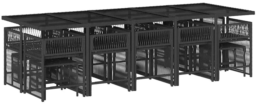15 pcs conjunto de jantar p/jardim com almofadões vime PE preto