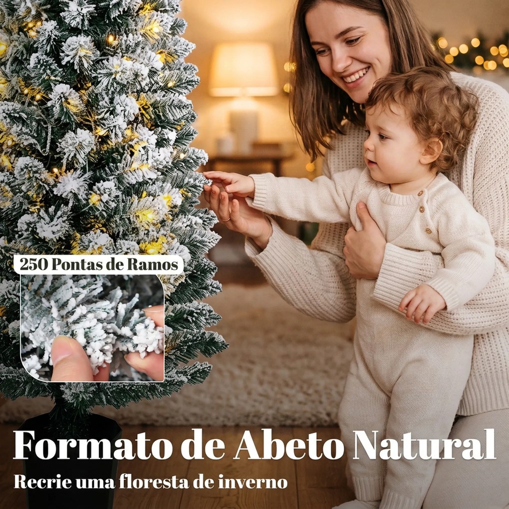 Árvore de Natal Nevada com 150 Luzes LED 150 cm 8 Modos 250 Pontas Verde e Branco