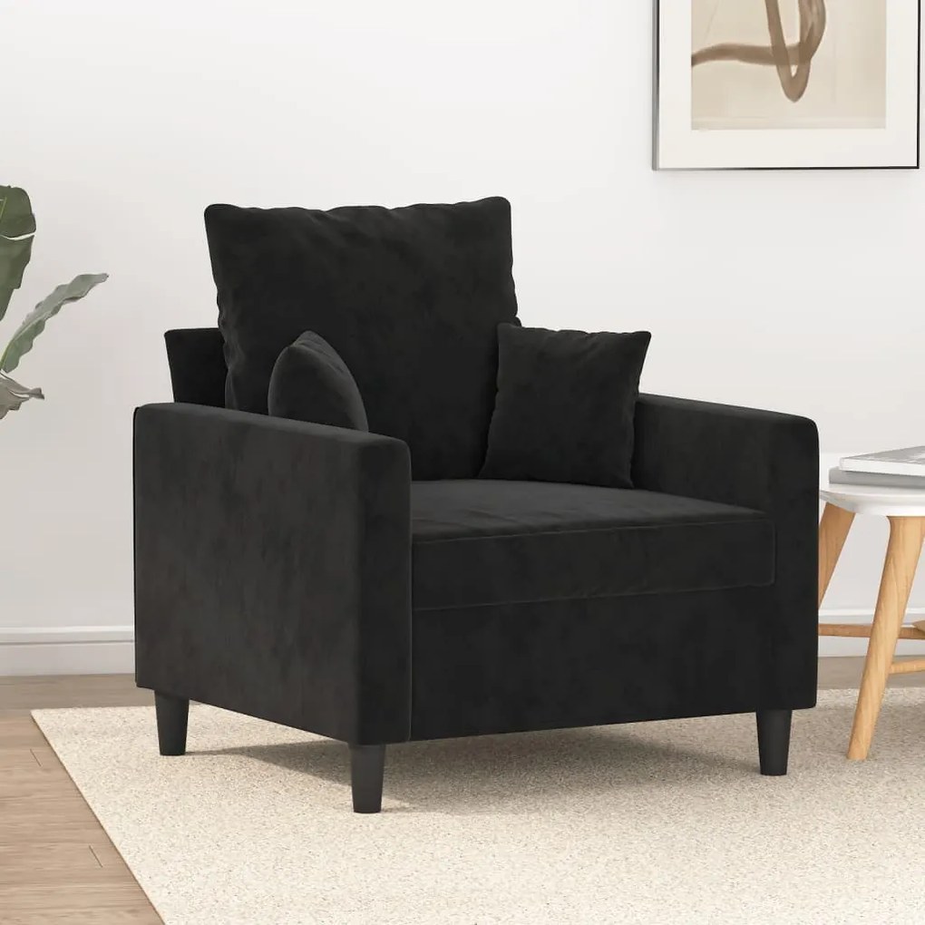 Poltrona Cinha - Cor Preto - 78x77x80 cm - Em Veludo e Estrutura em Me