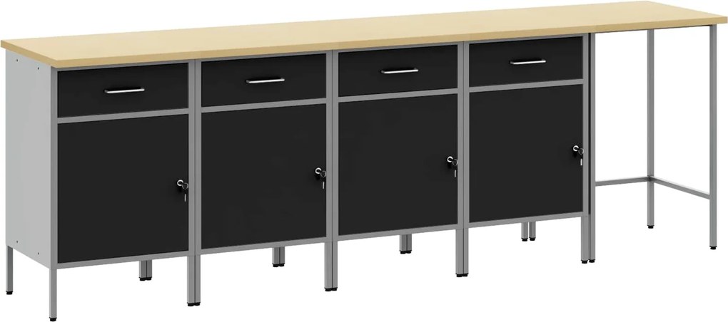 vidaXL Conjunto de Armários de Trabalho com gaveta 5 pcs Preto e Cinza