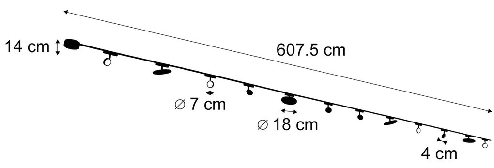 LED Sistema de iluminação de trilho com 8 focos e 4 luzes de teto pretas monofásicas - Magnetic Lance Puk Moderno