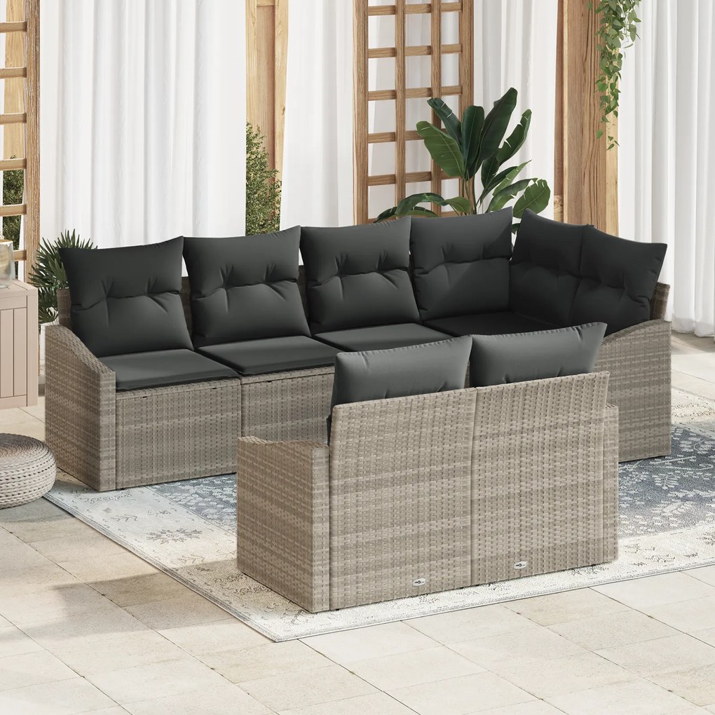 Conjunto de Jantar Jardim de 7 Peças com Almofadas Cinza Claro em Poli