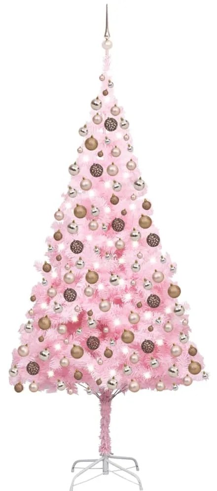 vidaXL Árvore Natal artificial pré-iluminada c/ bolas PVC rosa
