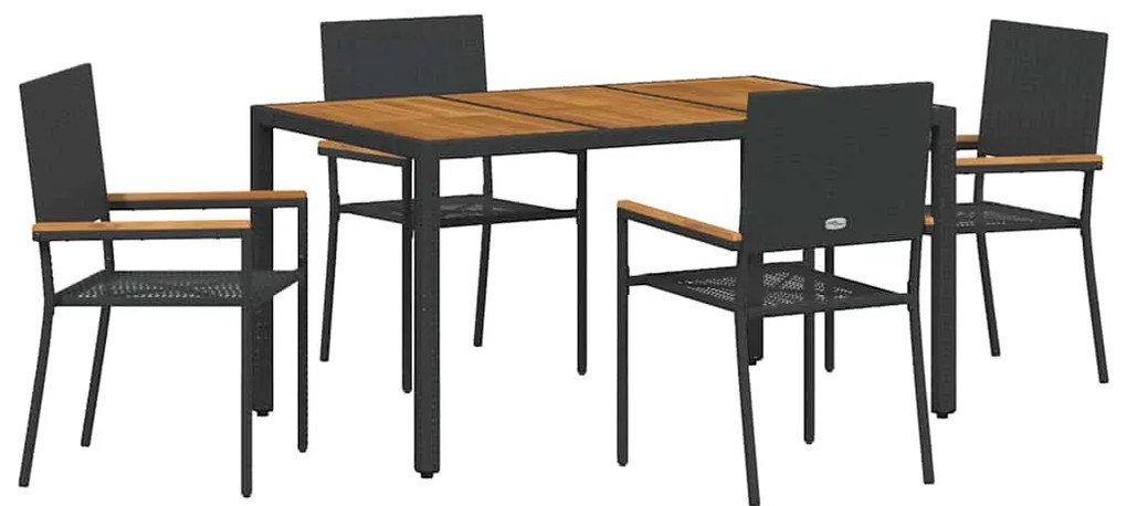 Conjunto de Jantar de 5 Peças vidaXL Rattan Poliéster Preto