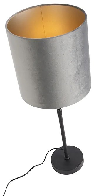 Candeeiro de mesa moderno preto com abajur em tecido cinzento 25 cm regulável - Parte Moderno