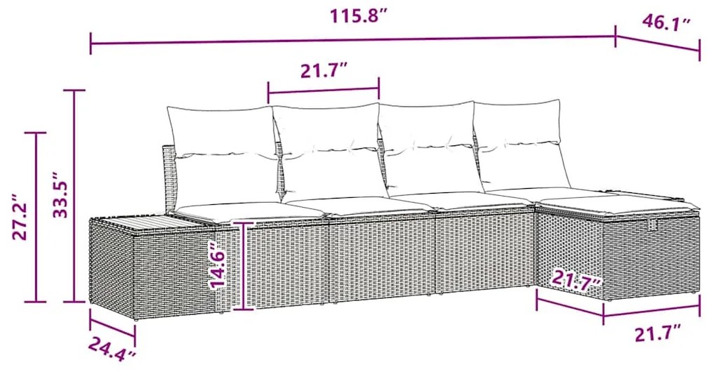 Conjunto de sofá de jardim 5 peças preto em polirattan