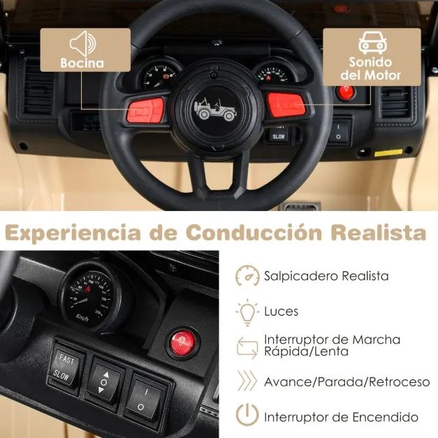 Carro elétrico para crianças 12V com velocidade ajustável com controlo remoto cor caqui