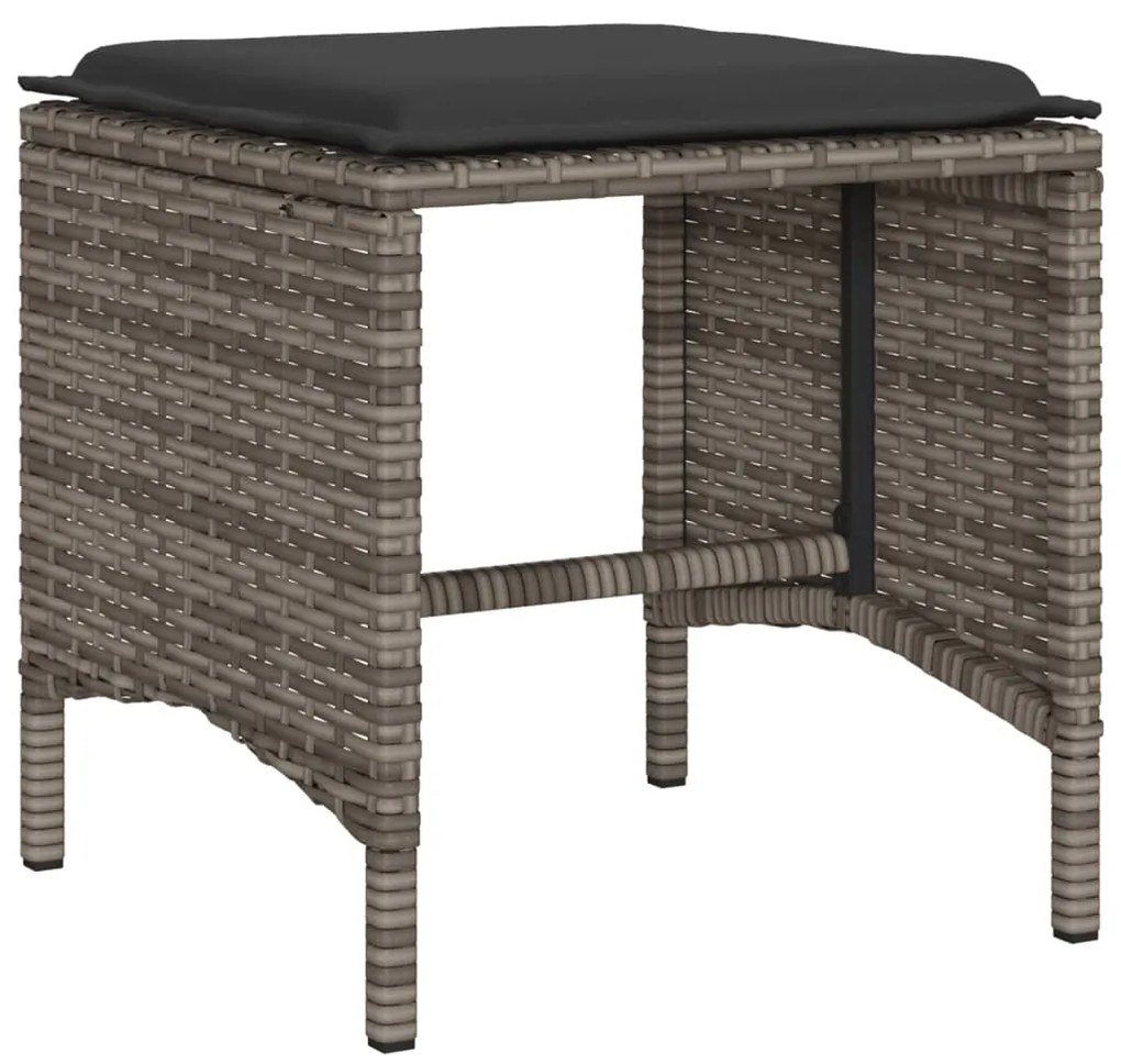 4 pcs conjunto sofás de jardim c/ almofadões vime PE cinzento