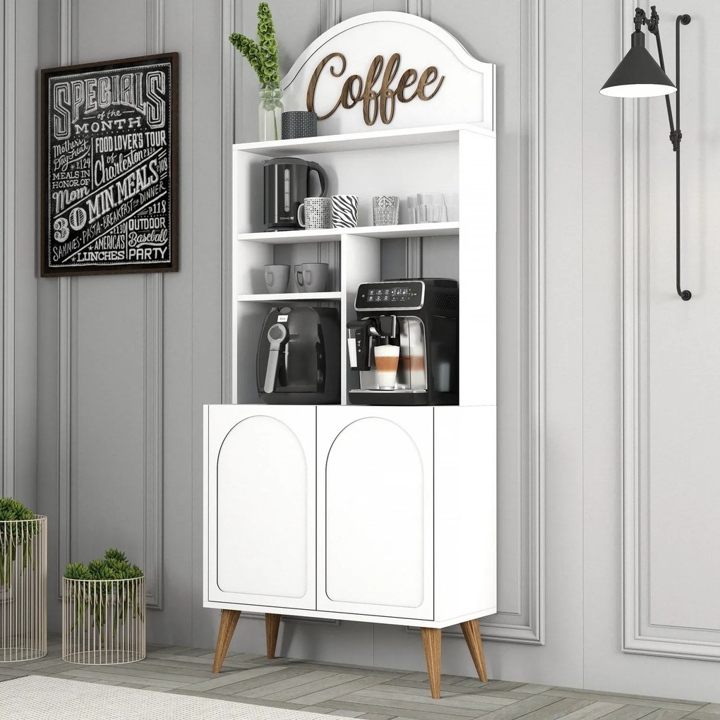 Armário de Cozinha/Sala "Caffè" - Branco e Nogueira - 81.3x201x35cm -