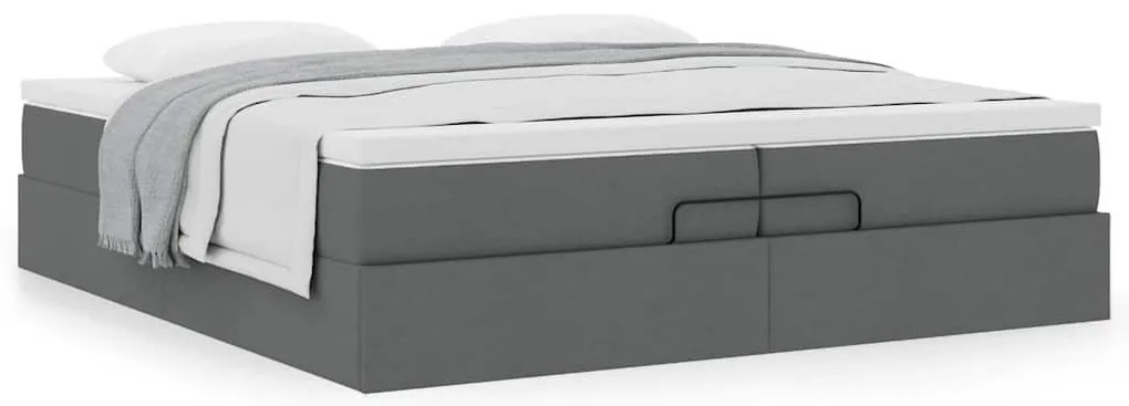 Estrutura de cama otomana com colchões tecido cinzento escuro