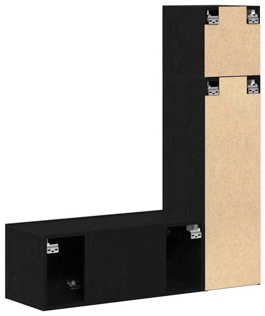 Conjunto de Mobiliário de TV de 3 Peças em Carvalho Preto, Feito de Ma