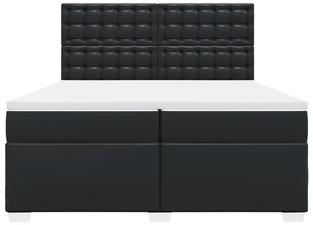 Cama com molas/colchão 200x200 cm couro artificial preto