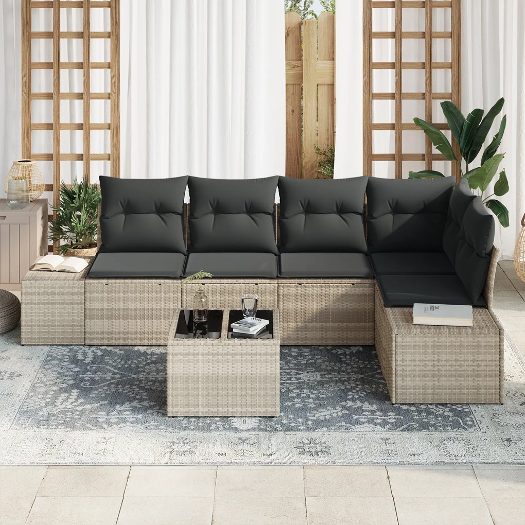 Conjunto de Sofá de Jardim de 6 Peças com Almofadas Cinzento Poliratta