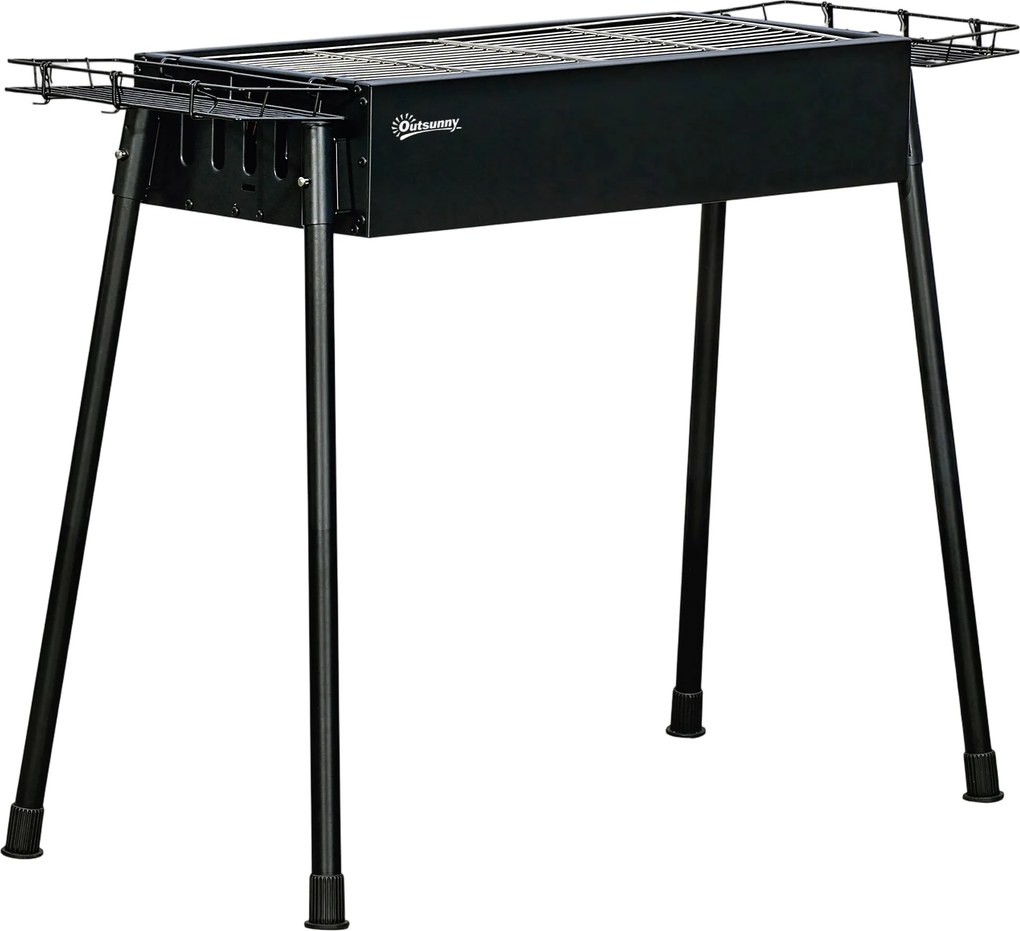 Outsunny Barbecue Carvão Portátil 2 Grelhas Aço Inoxidável 2 Prateleiras Ganchos Cozinha Exterior 77x30x70 cm Preto | Aosom Portugal
