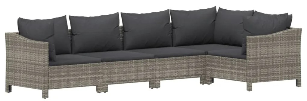 5 pcs conjunto lounge de jardim c/ almofadões vime PE cinzento