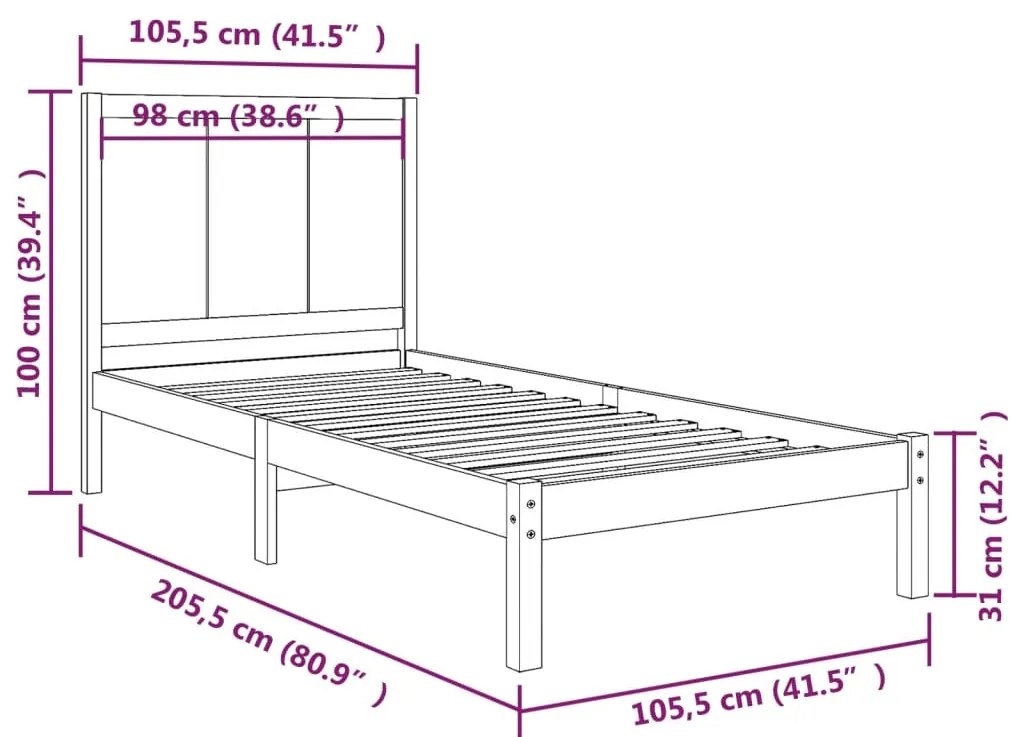Cama sem colchão 100x200 cm madeira de pinho maciça