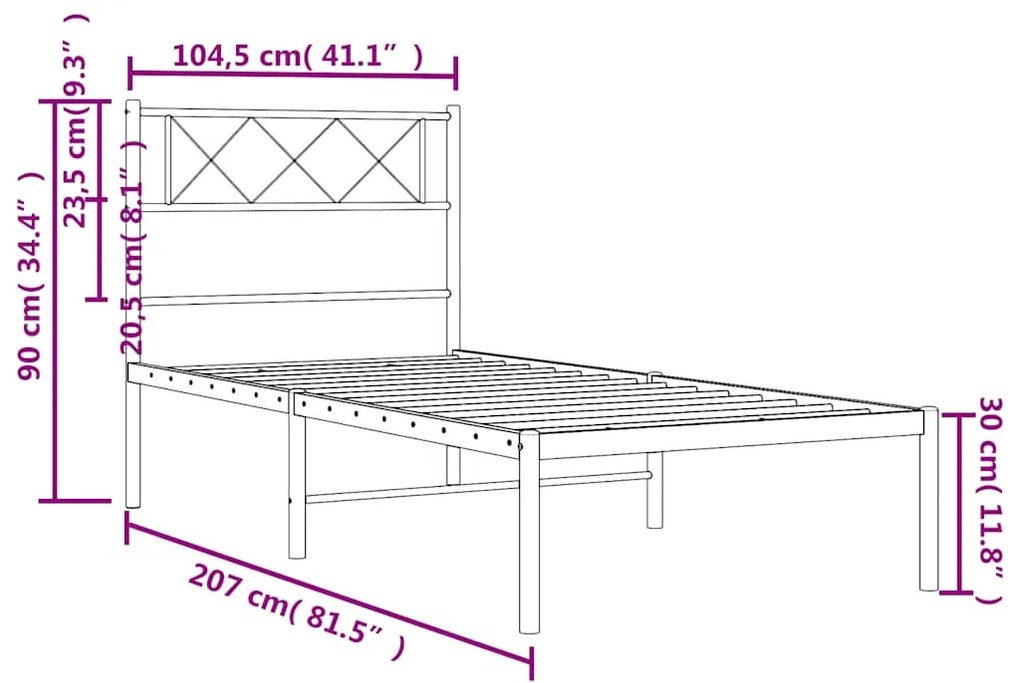 Estrutura de cama com cabeceira 100x200 cm metal preto