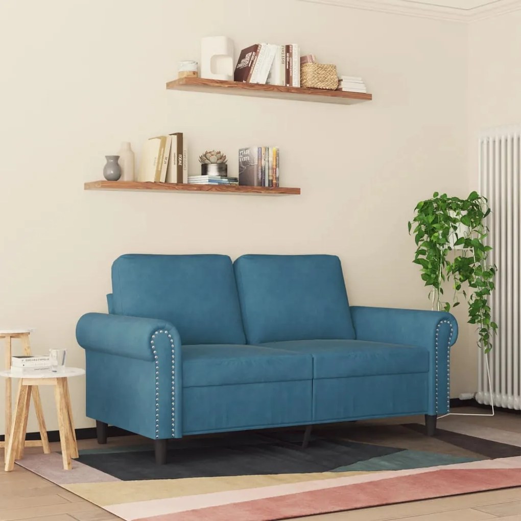 Sofá de 2 lugares veludo 120 cm azul