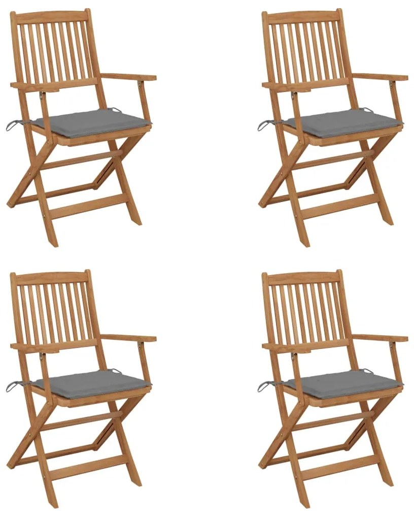 vidaXL Cadeiras de jardim dobráveis c/ almofadões 4 pcs acácia maciça