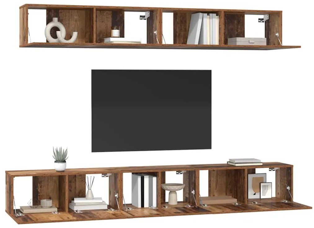 Conjunto de Estantes para TV 5 pcs Madeira antiga Médio