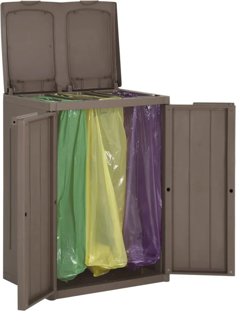 vidaXL Caixote do lixo com 2 portas 65x45x88 cm PP castanho