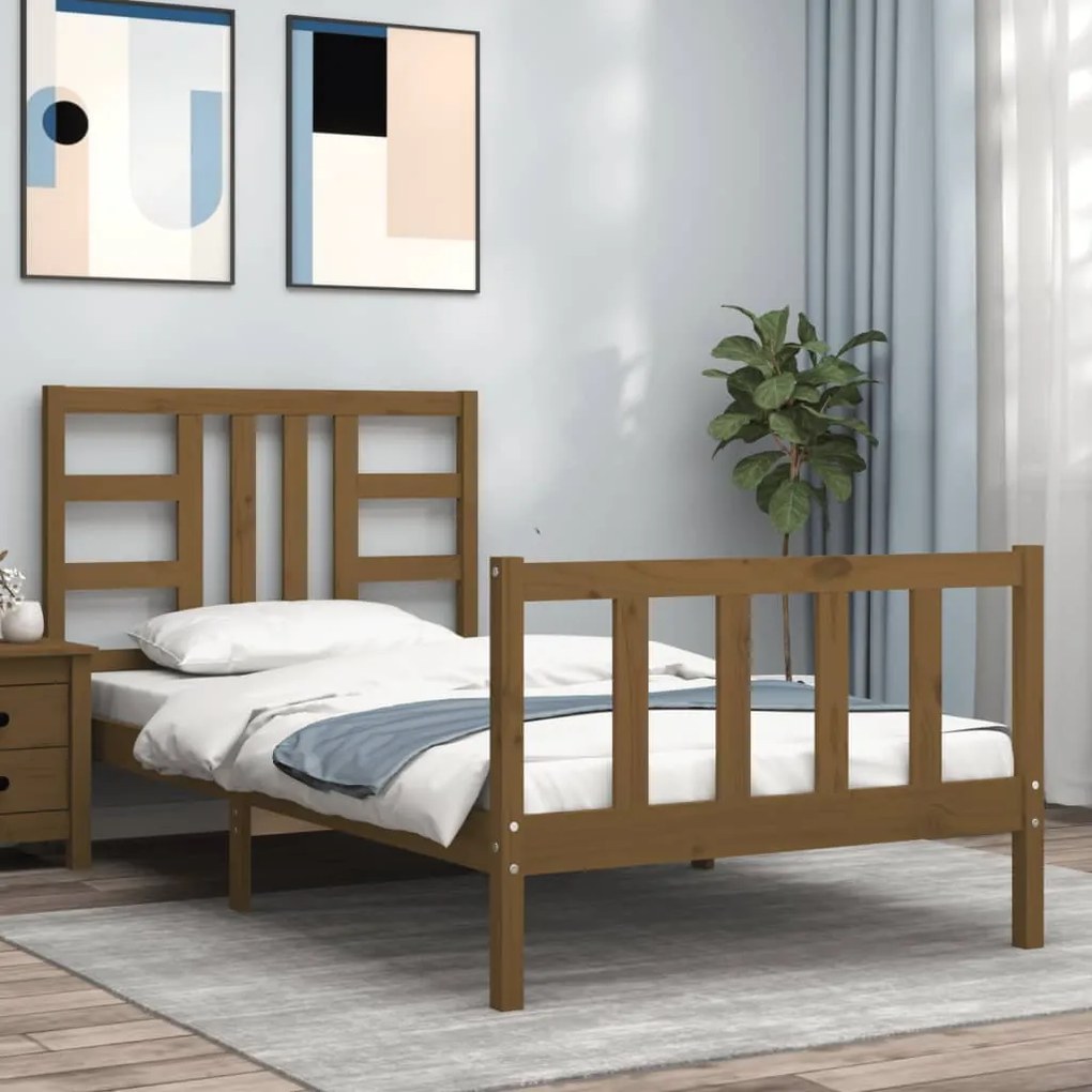 vidaXL Estrutura cama cabeceira 90x200 cm madeira maciça castanho-mel