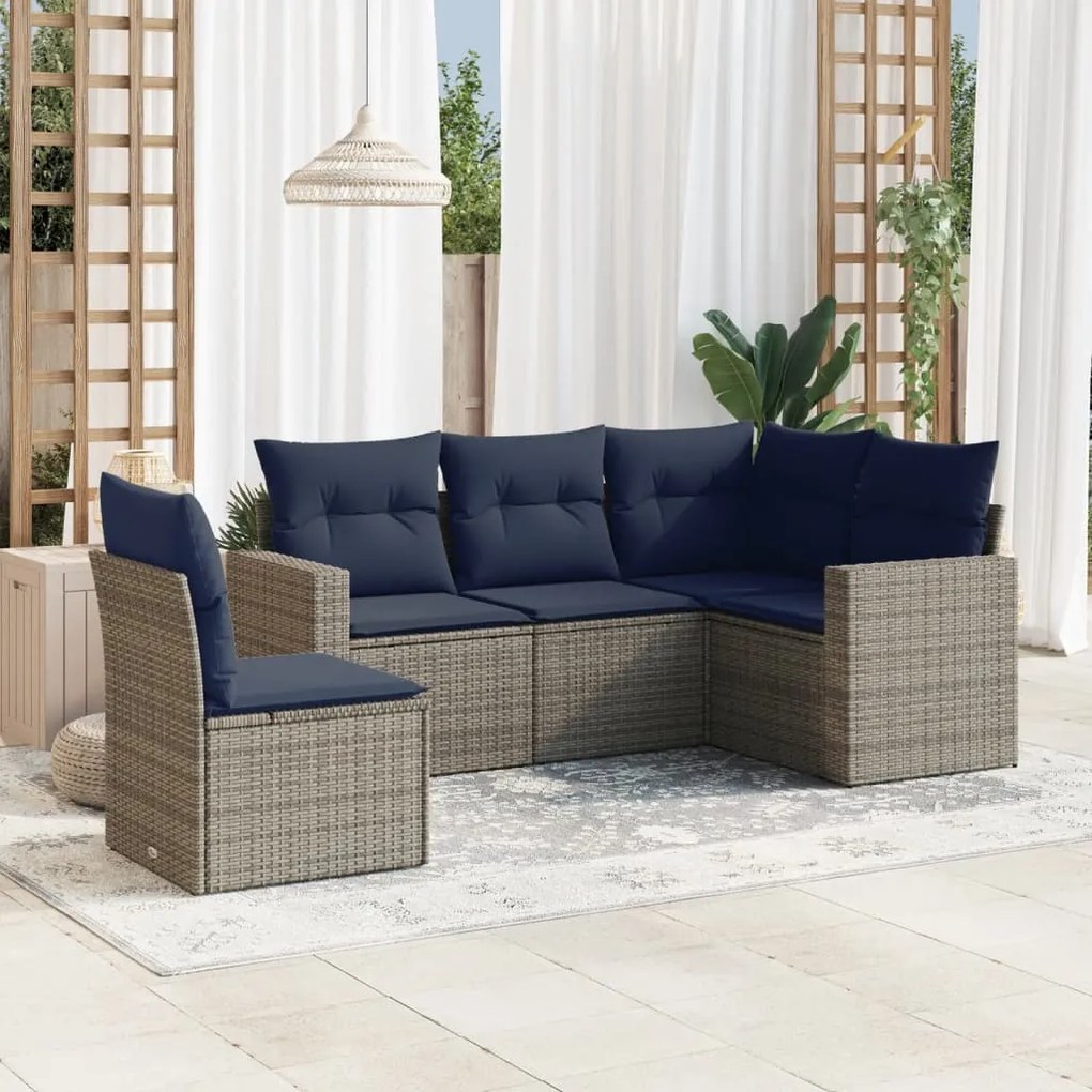 vidaXL 5 pcs conjunto sofás p/ jardim c/ almofadões vime PE cinzento