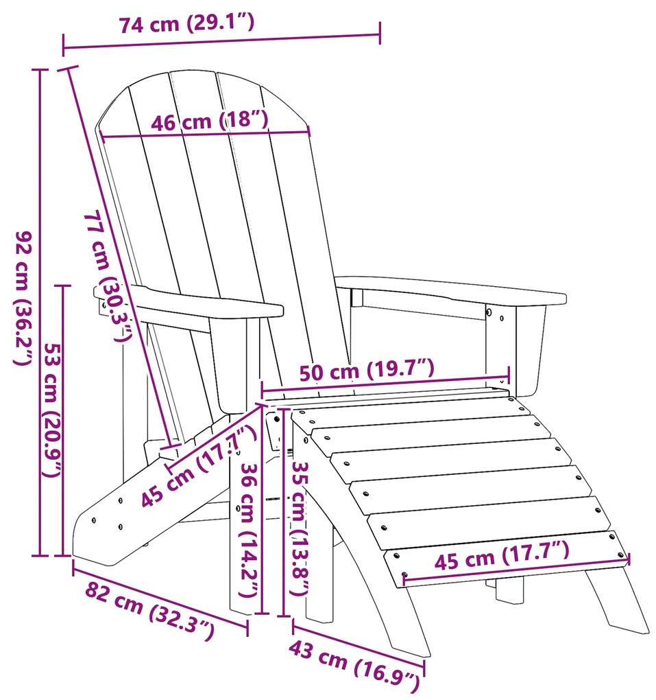 Cadeira Adirondack com Apoio para Pés Branca HDPE