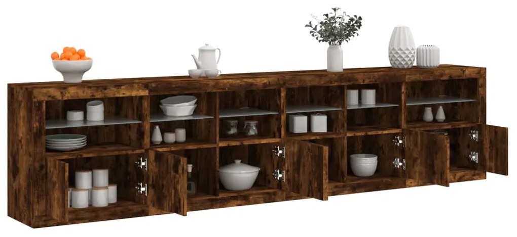 Aparador com luzes LED 283x37x67 cm carvalho fumado